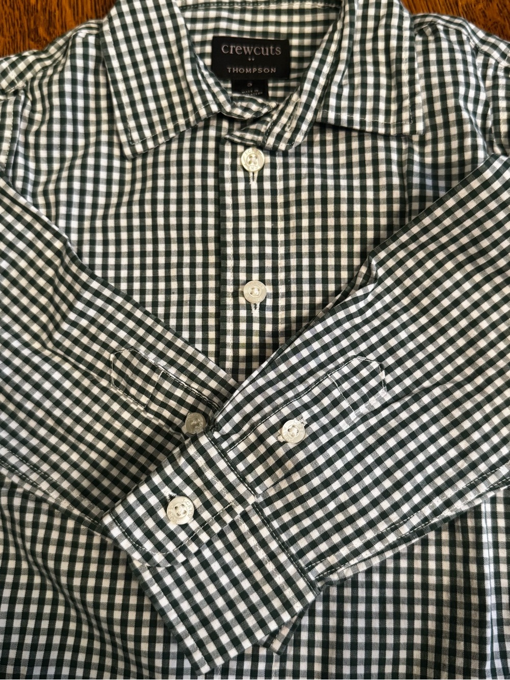 Crewcuts Green and White Gingham Button-Up Shirt